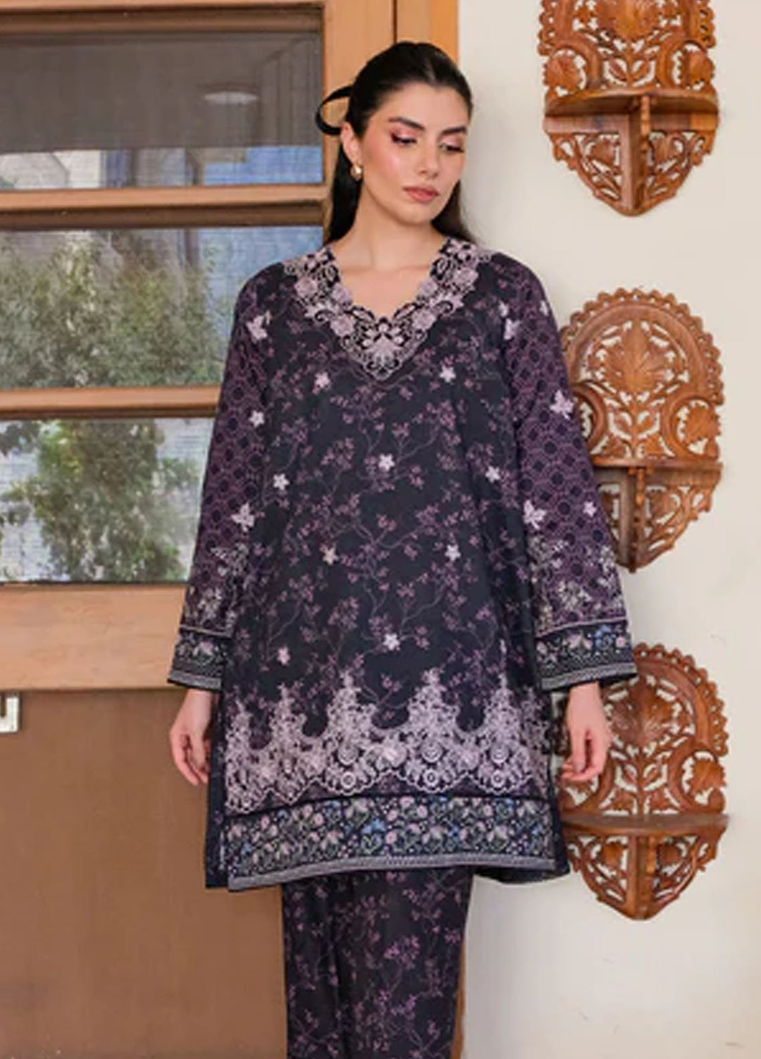 Sahar Pret Embroidered Lawn 2 Piece Suit Midnight Petals
