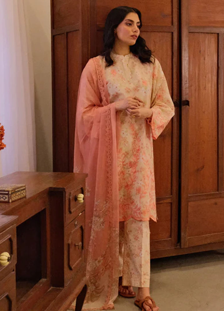 Sahar Pret Embroidered Lawn 2 Piece Suit Peach Garden
