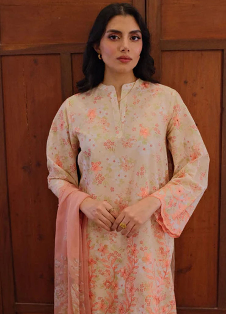 Sahar Pret Embroidered Lawn 2 Piece Suit Peach Garden
