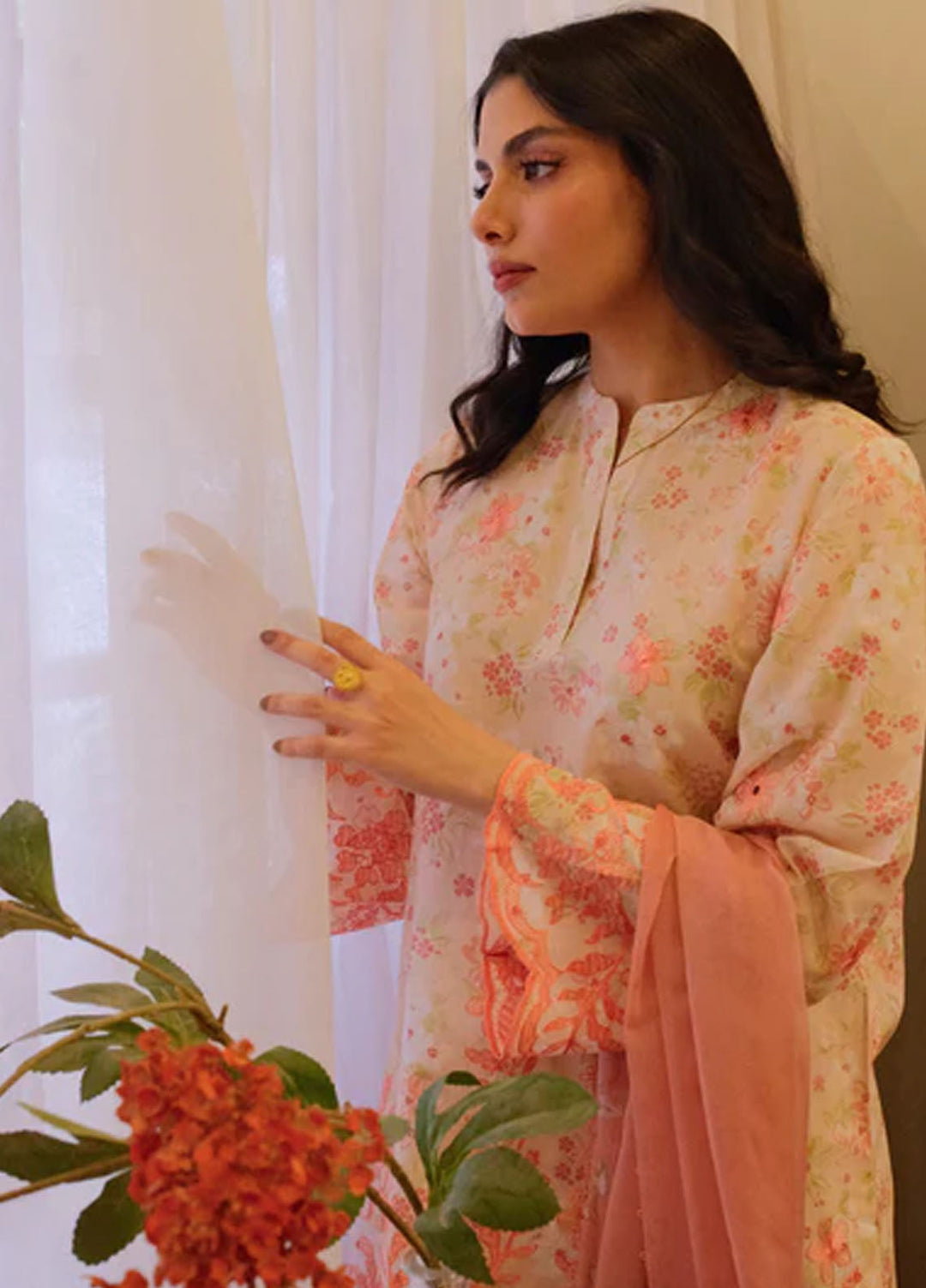 Sahar Pret Embroidered Lawn 2 Piece Suit Peach Garden