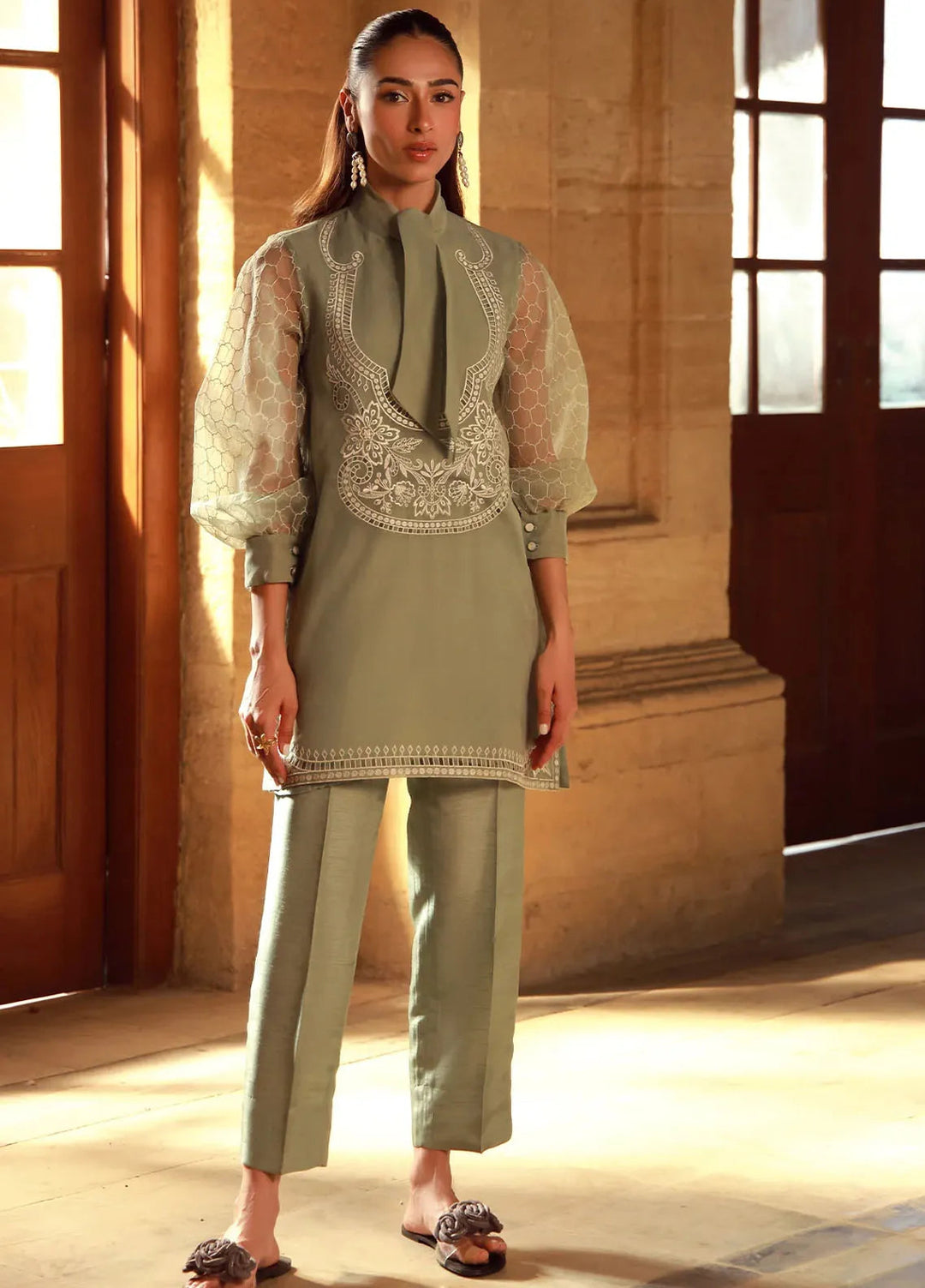 Sahar Pret Embroidered Organza 2 Piece Suit SSSF-RK-03 Olive Garden