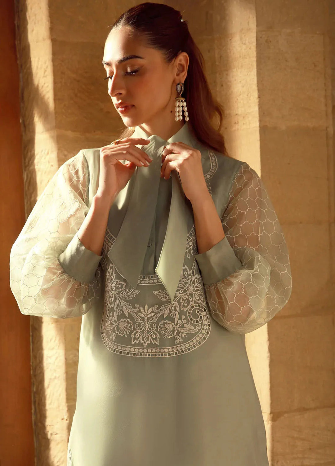 Sahar Pret Embroidered Organza 2 Piece Suit SSSF-RK-03 Olive Garden