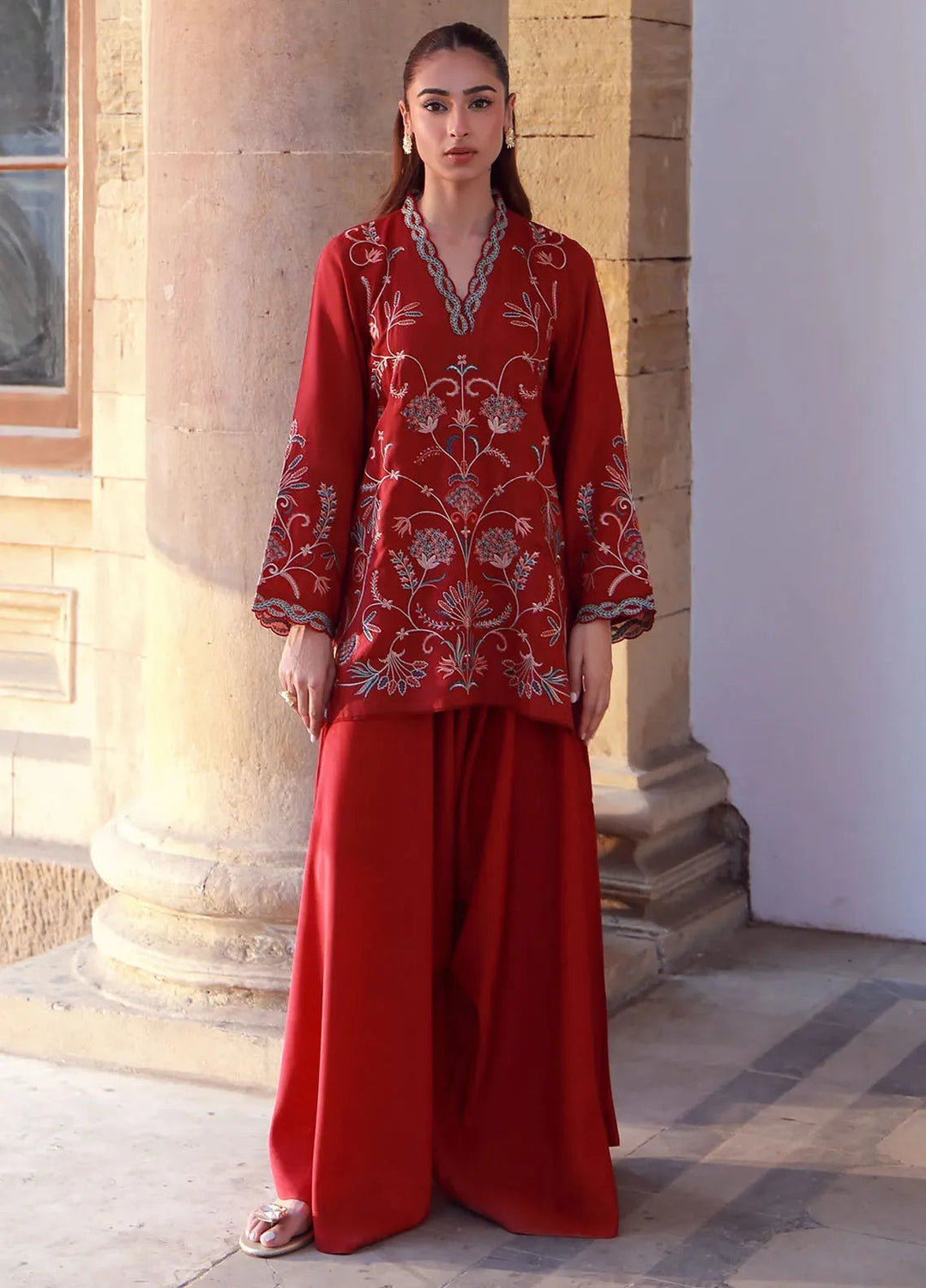 Sahar Pret Embroidered Raw Silk 2 Piece Suit SSSF-RR-07 Crimson Garden
