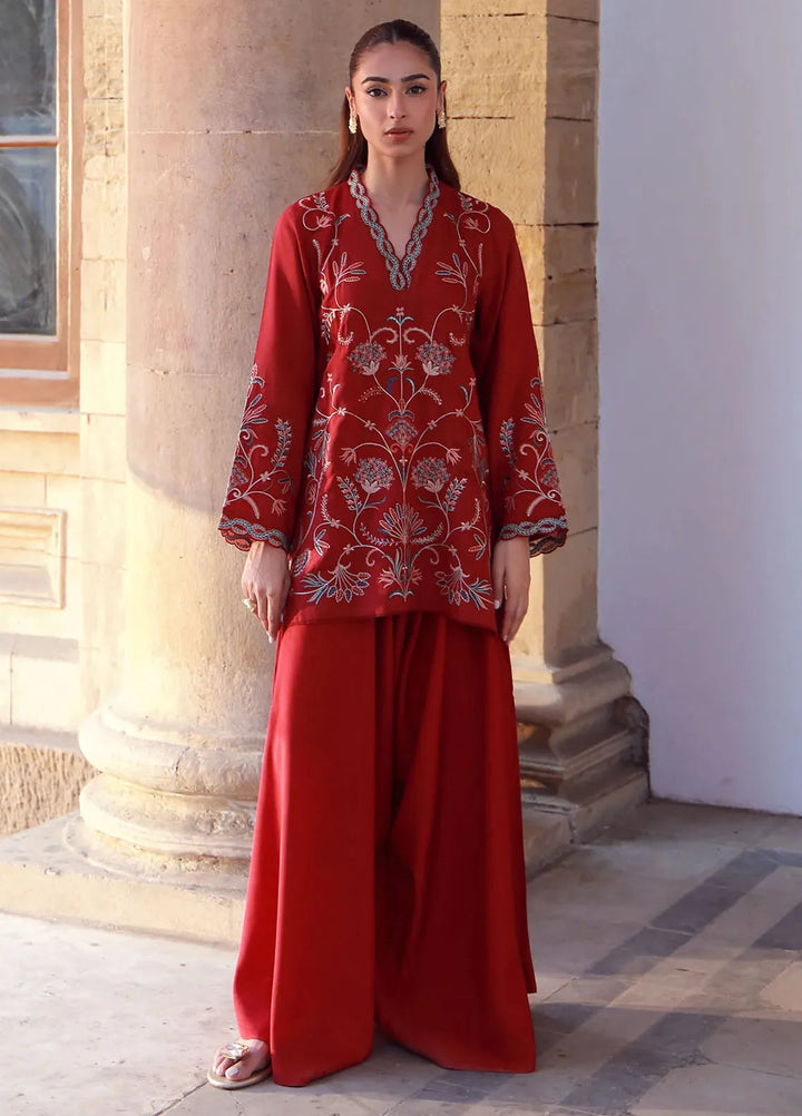 Sahar Pret Embroidered Raw Silk 2 Piece Suit SSSF-RR-07 Crimson Garden