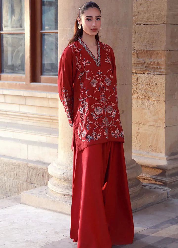 Sahar Pret Embroidered Raw Silk 2 Piece Suit SSSF-RR-07 Crimson Garden
