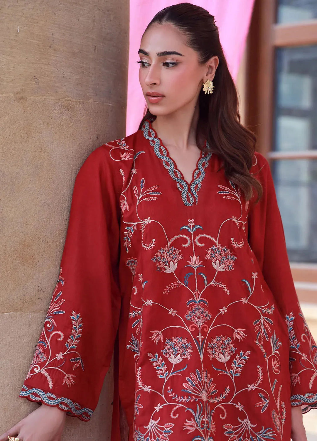 Sahar Pret Embroidered Raw Silk 2 Piece Suit SSSF-RR-07 Crimson Garden