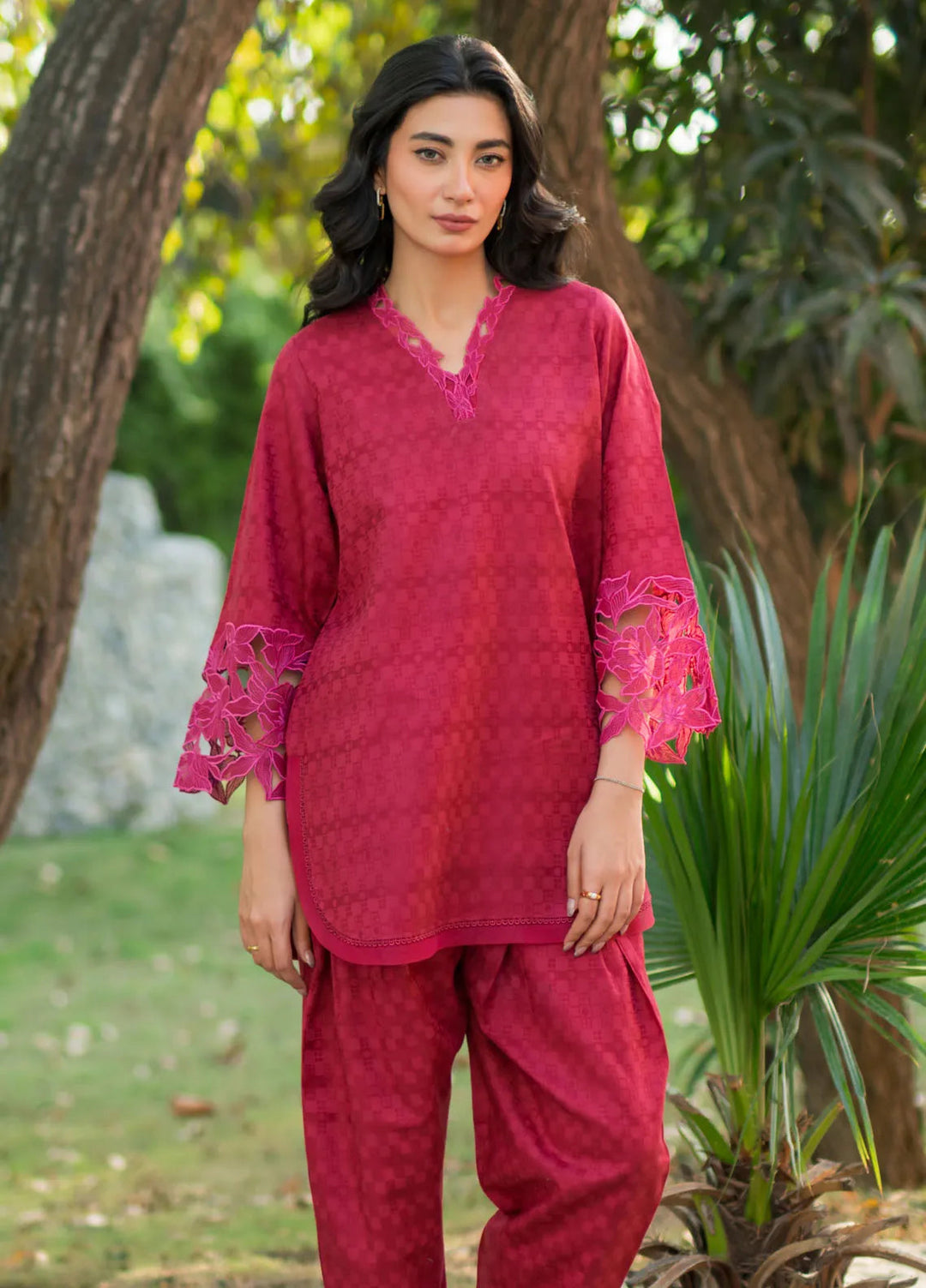 Sahar Pret Embroidered Self Jacquard 2 Piece Suit SSFT-RK-V1-03 Magenta Muse