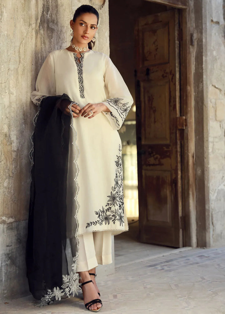 Sahar Pret Embroidered Silk 3 Piece Suit SSCSE-RR-03 White Dune