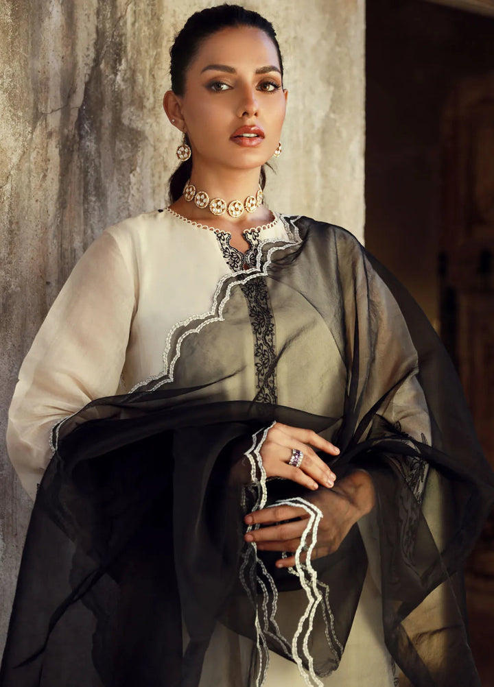 Sahar Pret Embroidered Silk 3 Piece Suit SSCSE-RR-03 White Dune