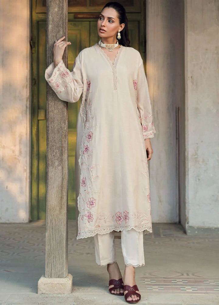 Sahar Pret Embroidered Silk 3 Piece Suit SSCSE-RR-04 Beige Bloom
