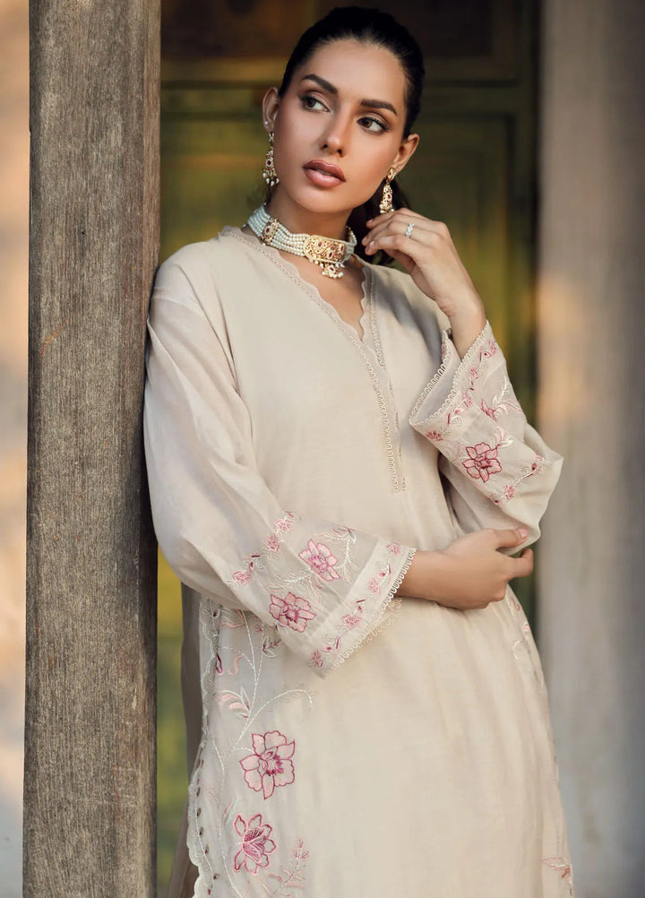 Sahar Pret Embroidered Silk 3 Piece Suit SSCSE-RR-04 Beige Bloom