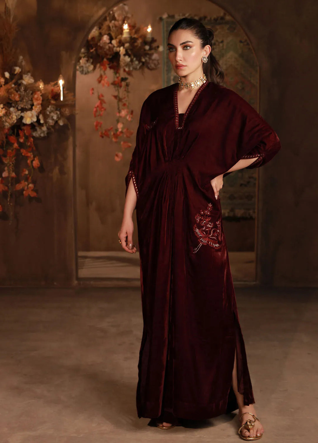 Sahar Pret Embroidered Velvet Kaftan Selene