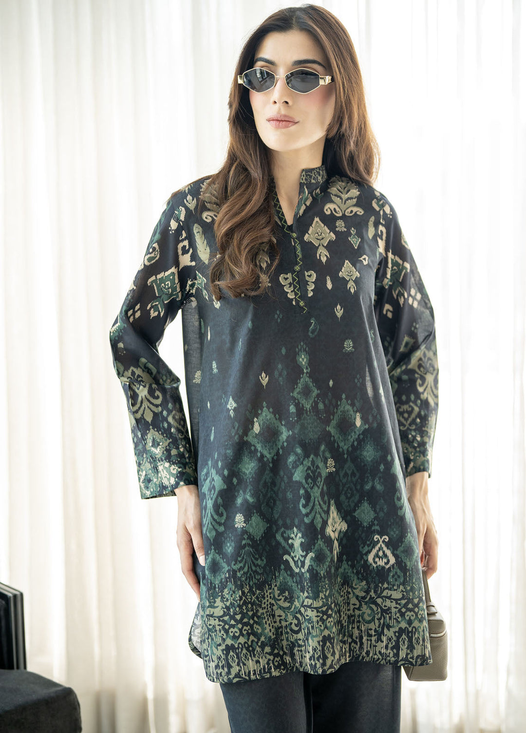 Sahar Pret Printed Cambric 2 Piece Suit Ikat Noir