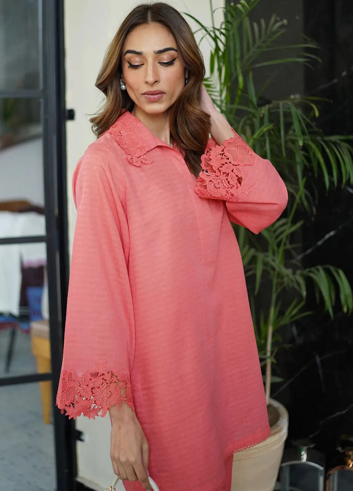 Sahar Pret Solid Jacquard 2 Piece Suit Sunset Coral