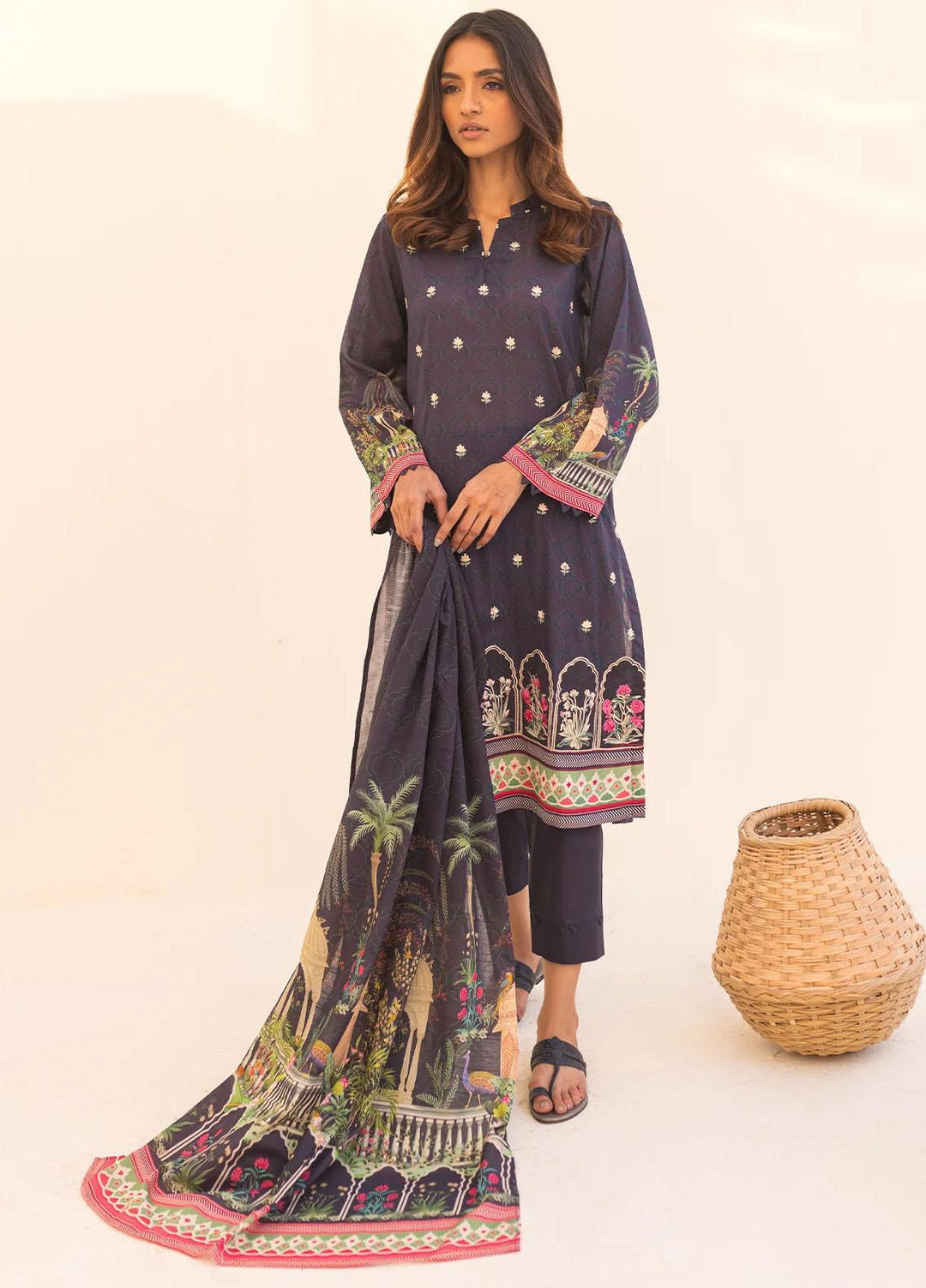 Sahar Printed Lawn Suits Unstitched 3 Piece SHR23L3 SL-PE-V2-YA-02 - Summer Collection