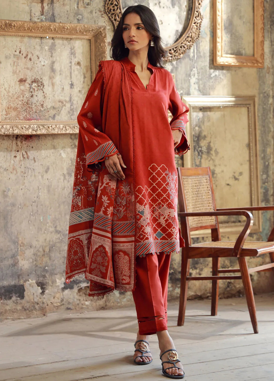 Sahar Printed Viscose Suit Unstitched 3 Piece SHR24 JV-24-V3-03 Burnt Nectar - Winter Collection