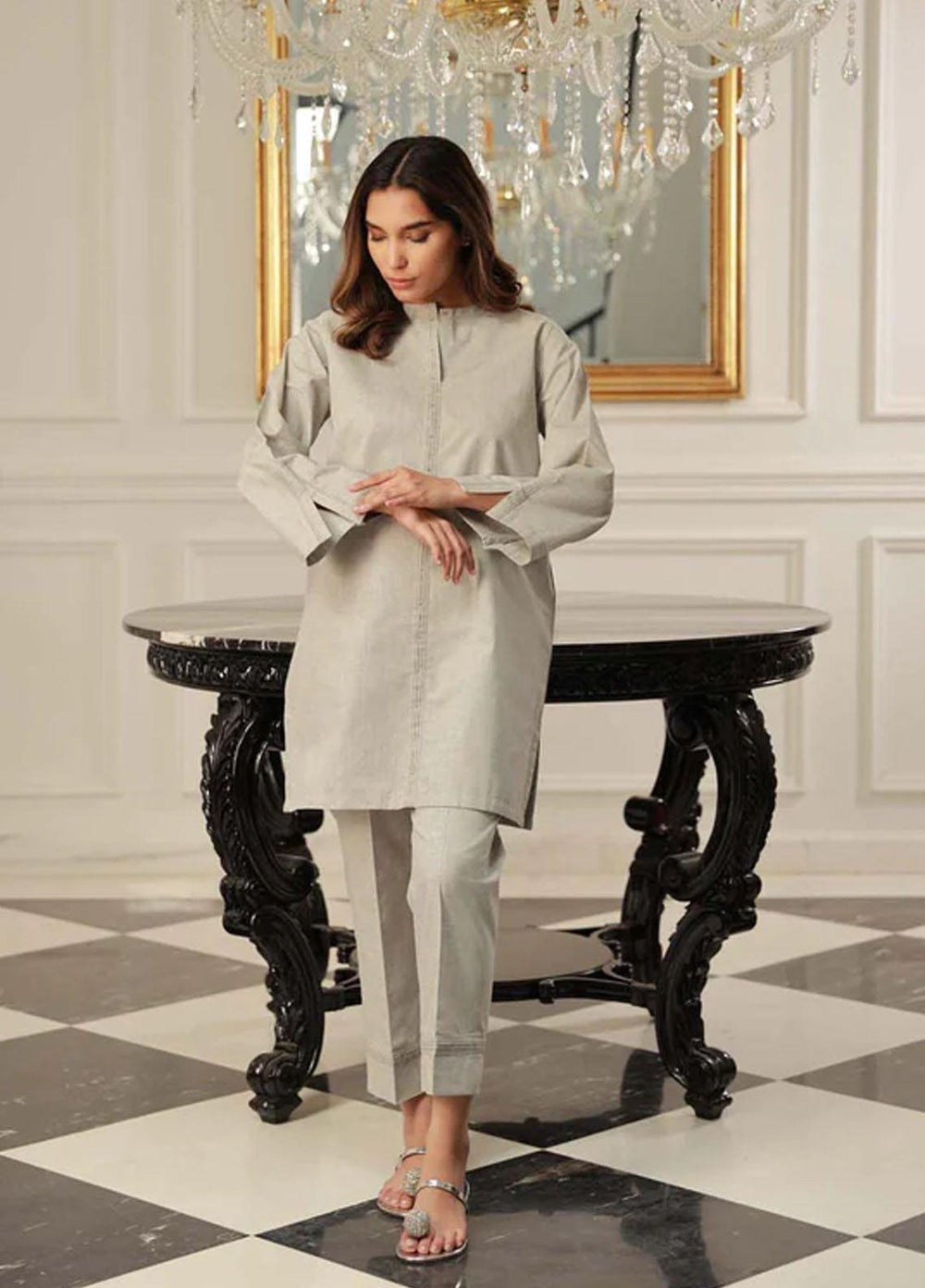 Sahar Pret Casual Cotton 2 Piece Suit Silver Symphony