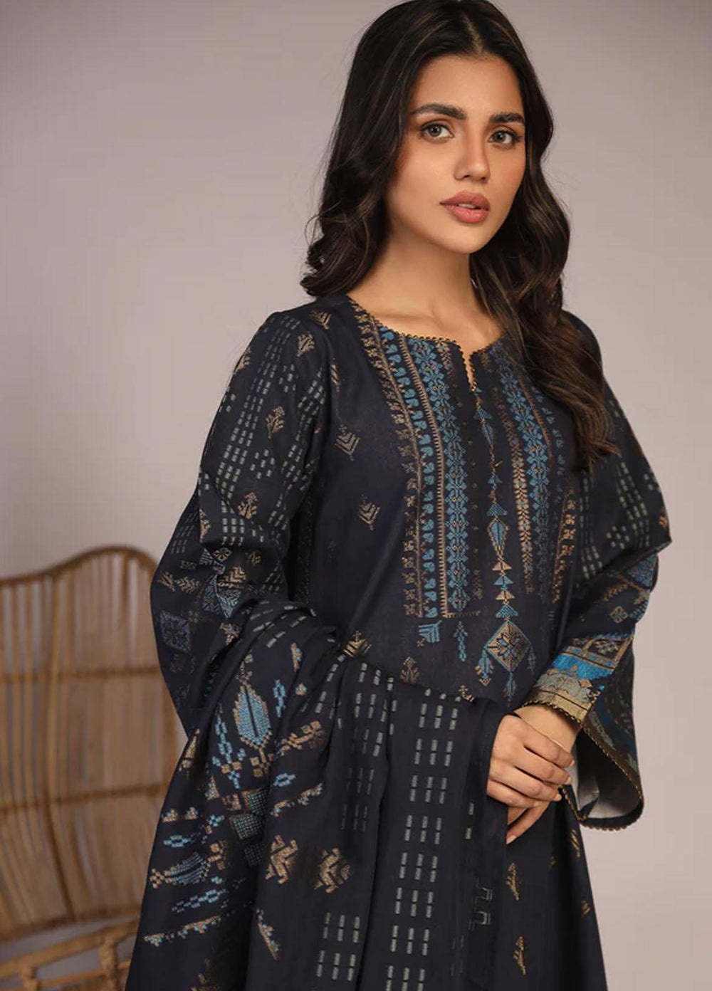 Sahar Printed Jacquard Suits Unstitched 3 Piece SHR23PJ SJ-RM-04 - Premium Collection