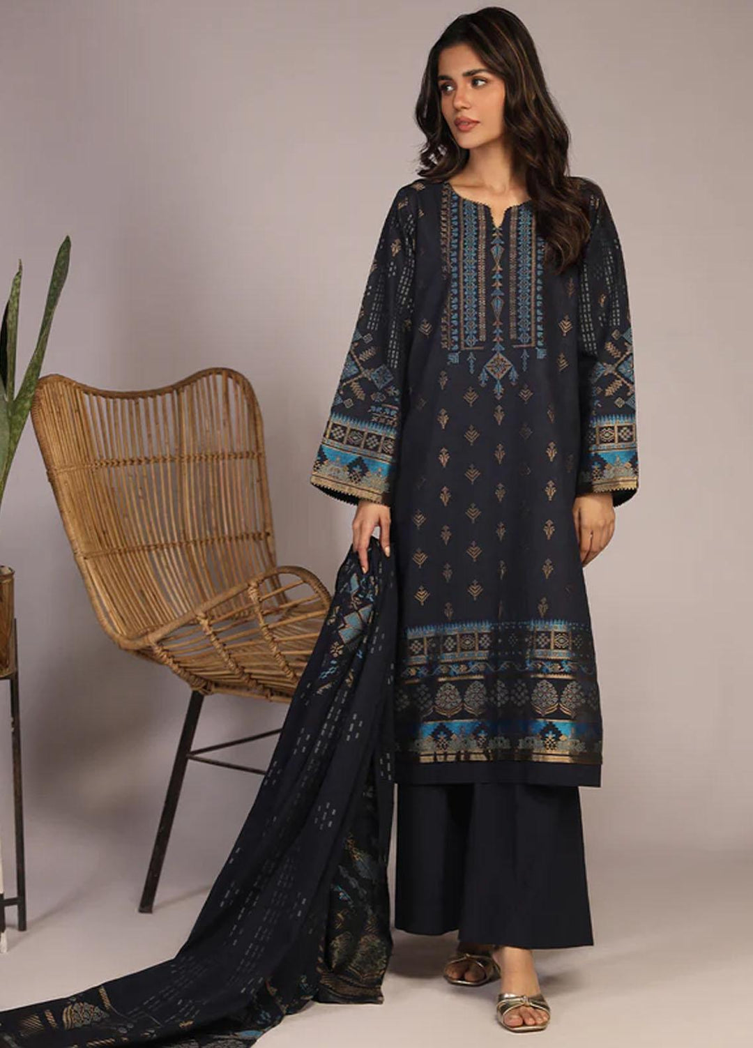 Sahar Printed Jacquard Suits Unstitched 3 Piece SHR23PJ SJ-RM-04 - Premium Collection
