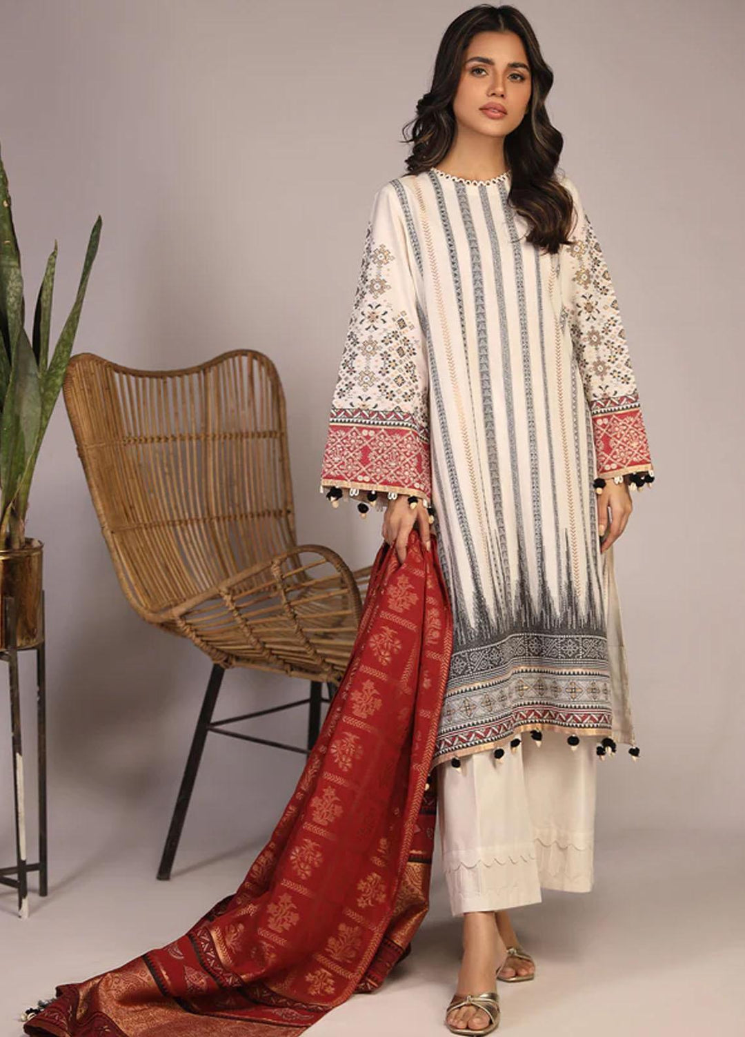 Sahar Printed Jacquard Suits Unstitched 3 Piece SHR23PJ SJ-RM-07 - Premium Collection