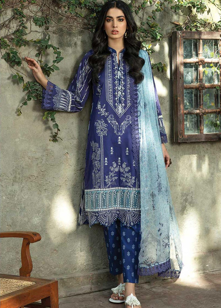 Sahiba By Aabyaan Embroidered Lawn Suits Unstitched 3 Piece ABY22S AE-04 Neeli - Luxury Collection