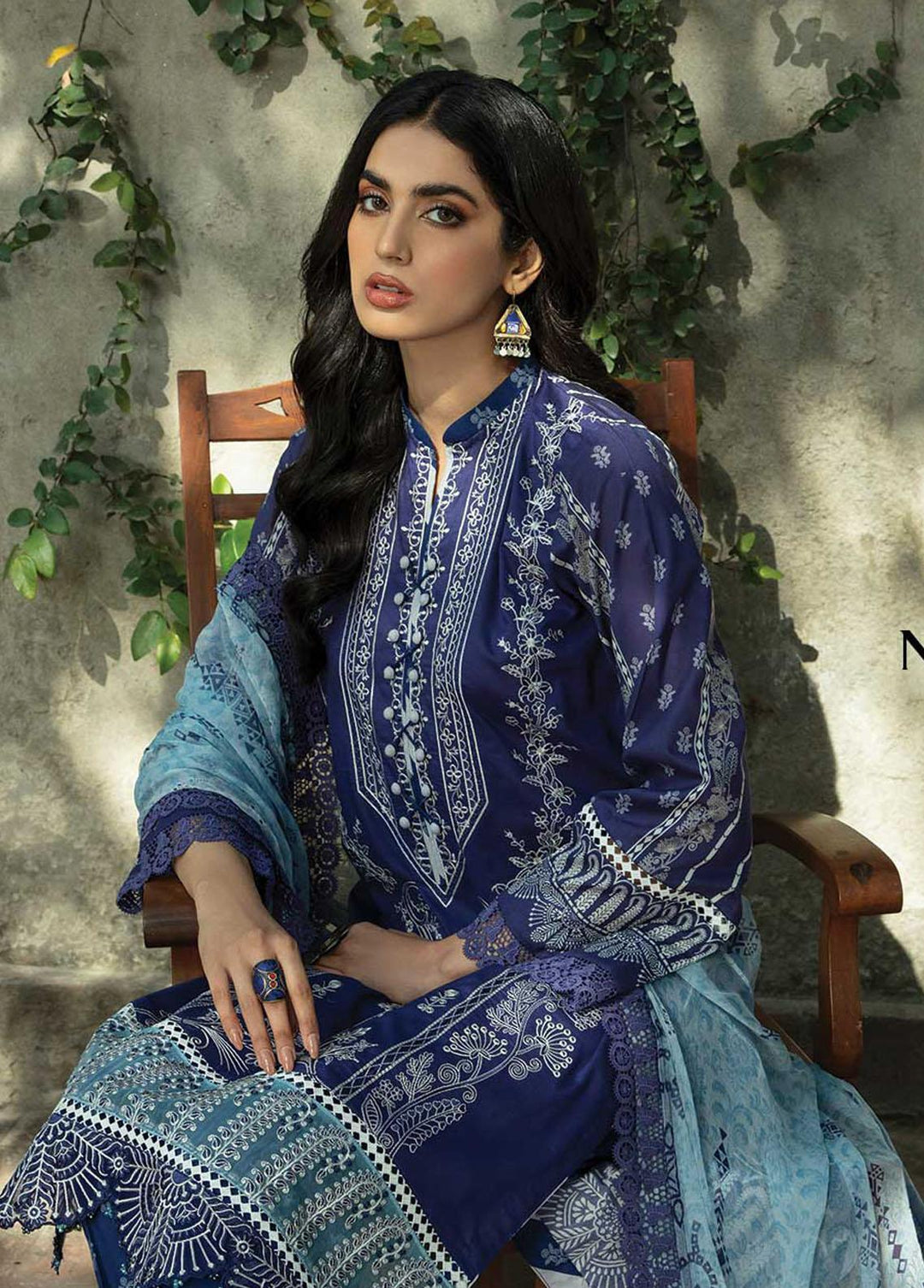 Sahiba By Aabyaan Embroidered Lawn Suits Unstitched 3 Piece ABY22S AE-04 Neeli - Luxury Collection