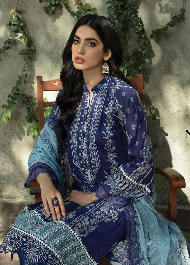 Sahiba By Aabyaan Embroidered Lawn Suits Unstitched 3 Piece ABY22S AE-04 Neeli - Luxury Collection