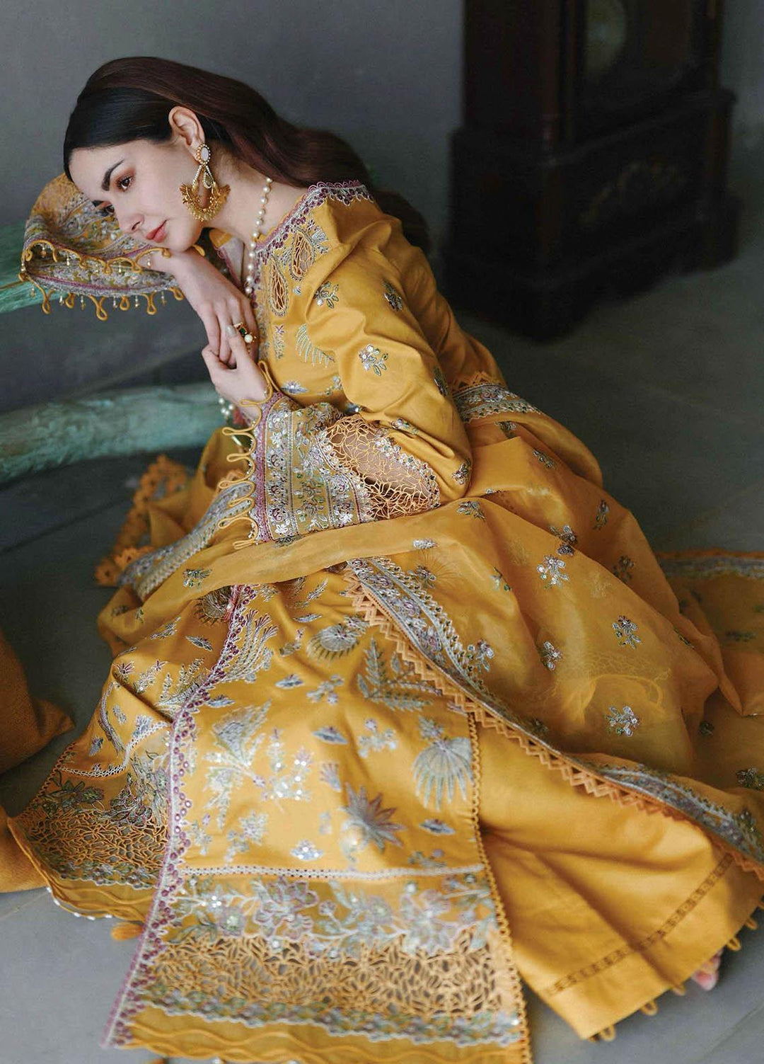 Sahil by Qalamkar Embroidered Lawn Suits Unstitched 3 Piece QLM23S SP-15 Meral - Luxury Collection