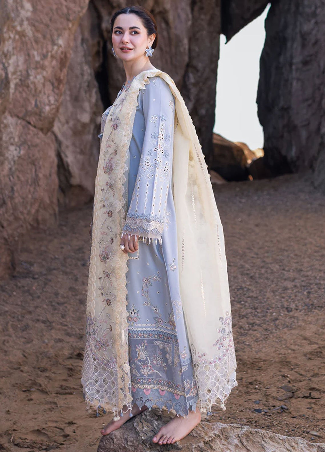 Sahil Kinare by Qalamkar Embroidered Lawn Suits Unstitched 3 Piece QLM24SK FP-04 Firuze - Summer Collection