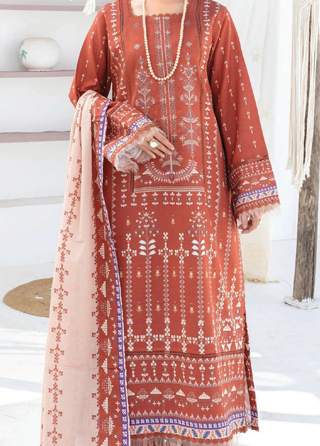 Saira Bano By Humdum Embroidered Lawn Suit Unstitched 3 Piece HD24S D-03 - Summer Collection
