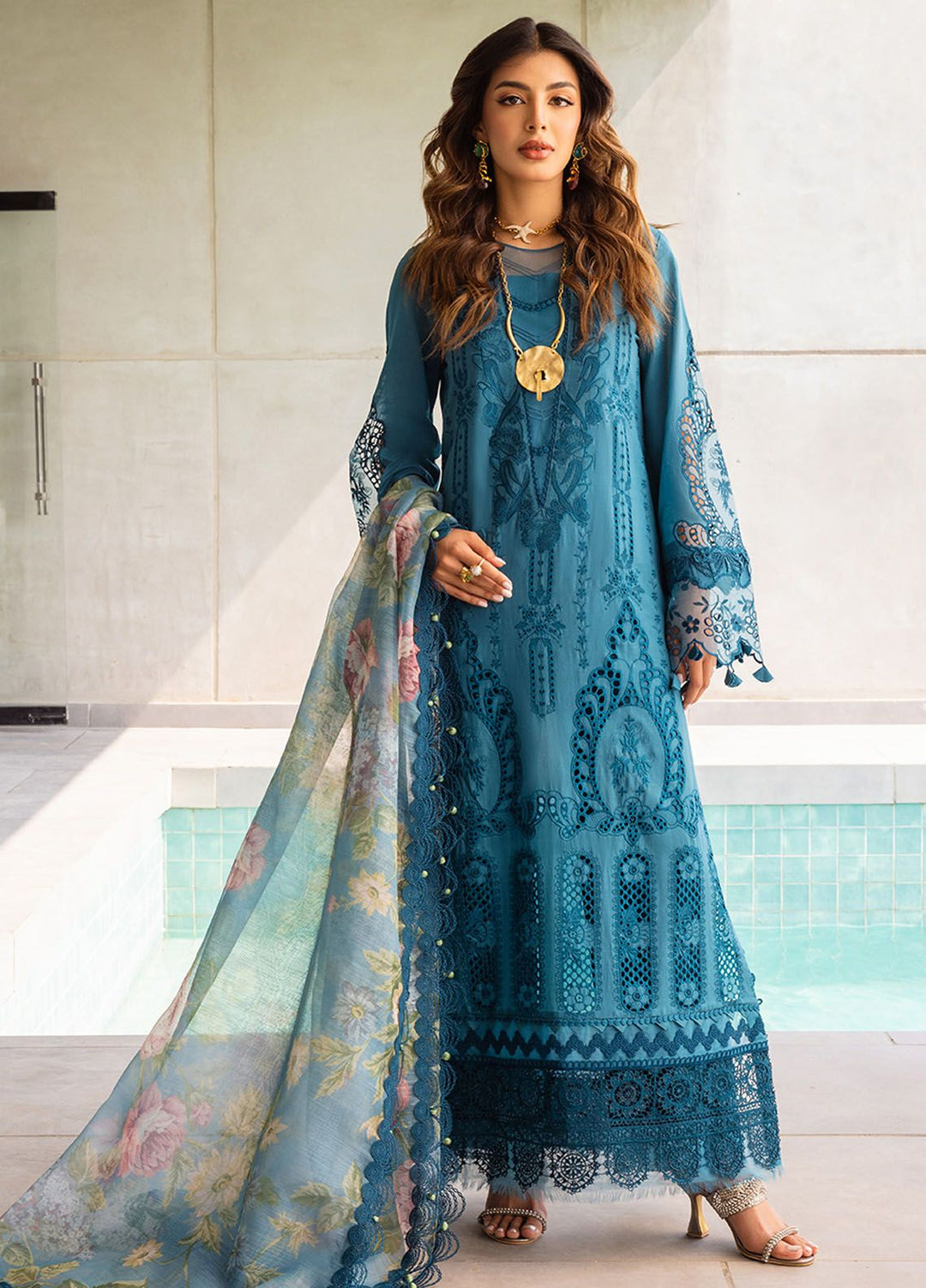 Saira Rizwan Embroidered Lawn Suits Unstitched 3 Piece SR24LL Sapphire - Luxury Collection