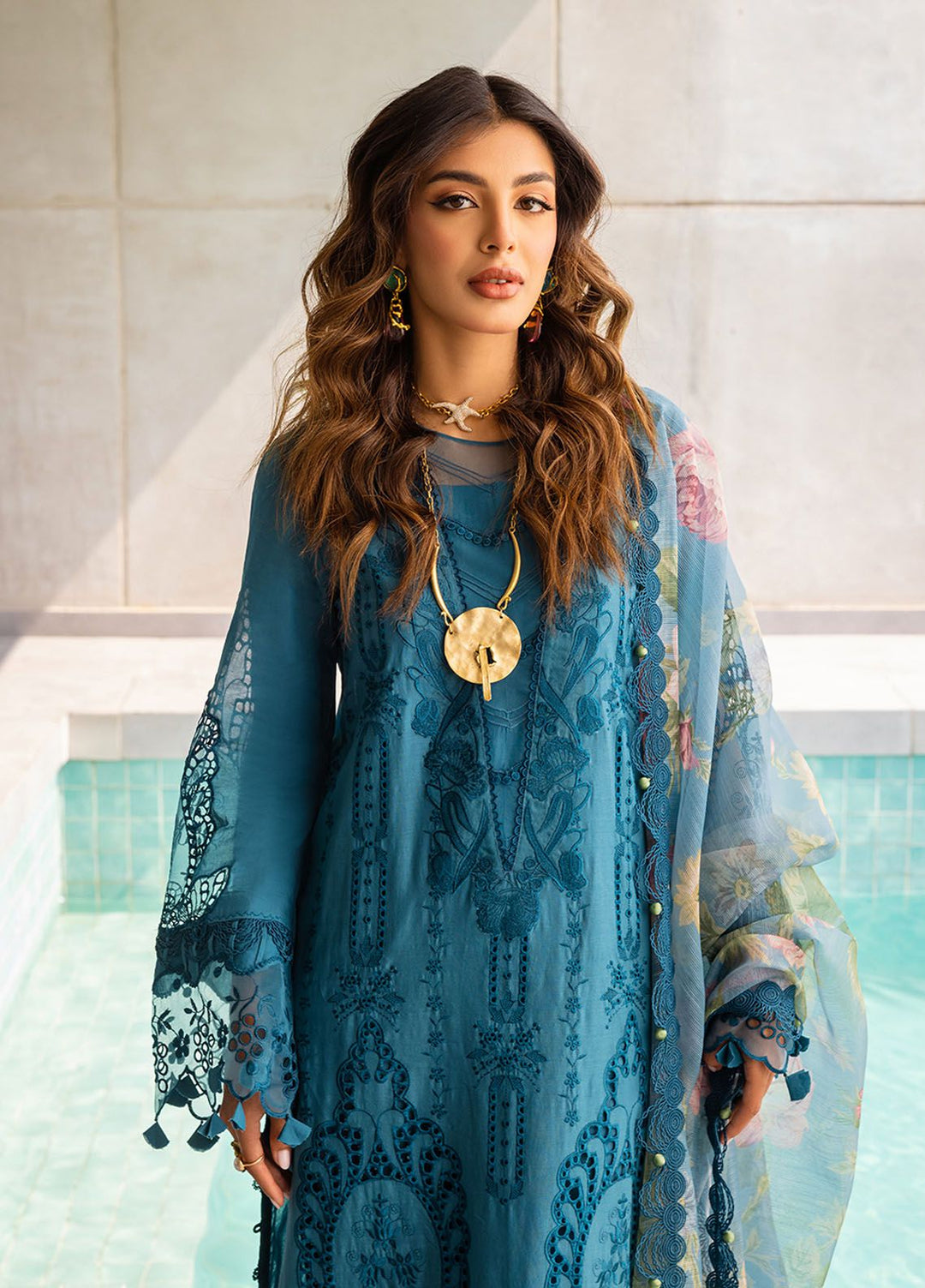 Saira Rizwan Embroidered Lawn Suits Unstitched 3 Piece SR24LL Sapphire - Luxury Collection