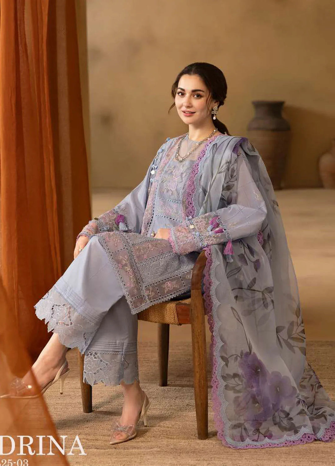Minor Defect - Saira Rizwan Embroidered Lawn Suits Unstitched 3 Piece SR25L SRL25-03 Edrina - Summer Collection