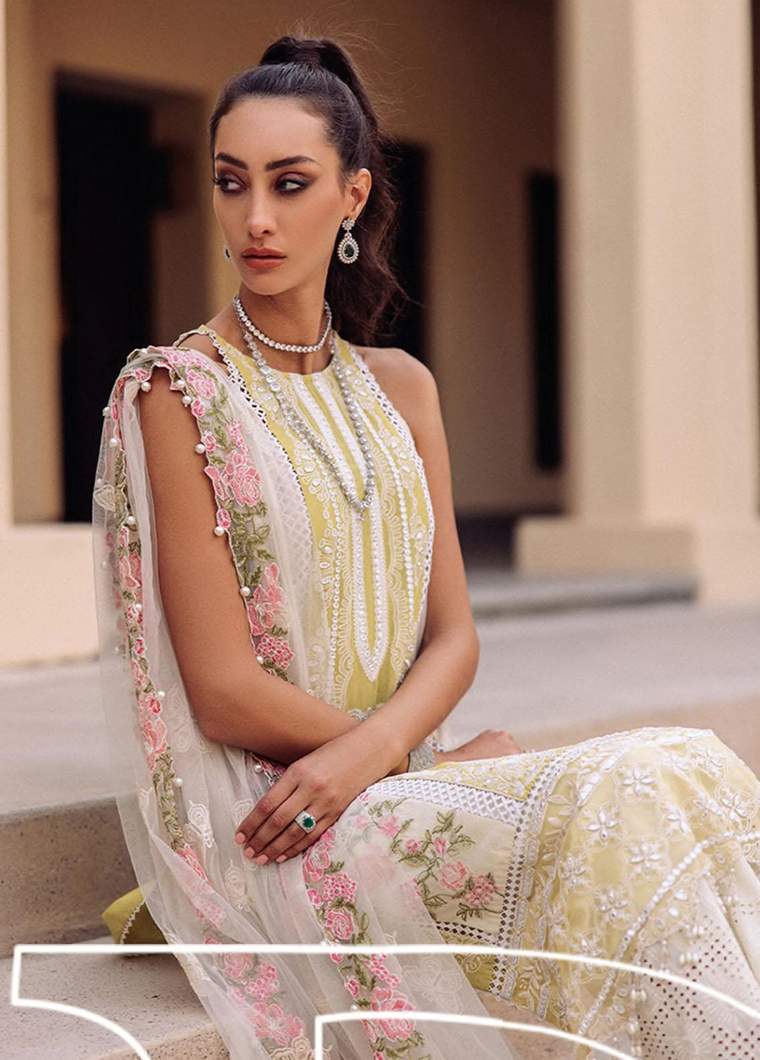 Saira Rizwan Embroidered Lawn Suits Unstitched 3 Piece SR23L SR-07 Daffodil - Luxury Collection