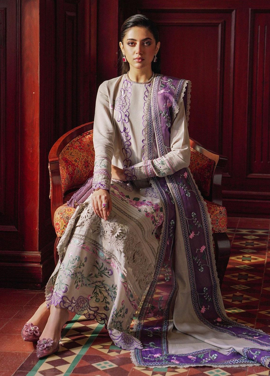 Saira Rizwan Embroidered Karandi Suits Unstitched 3 Piece SR23WU SR-07 Zhalay - Winter Collection