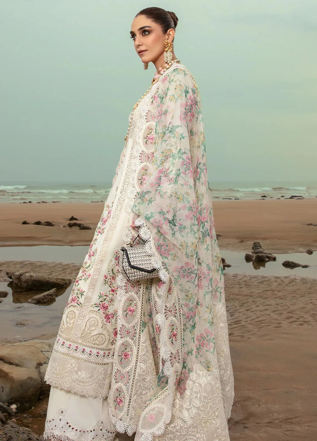 Saira Shakira Embroidered Lawn Suits Unstitched 3 Piece SSR24C Doves Song-Cloud - Summer Collection