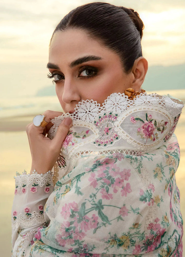 Saira Shakira Embroidered Lawn Suits Unstitched 3 Piece SSR24C Doves Song-Cloud - Summer Collection