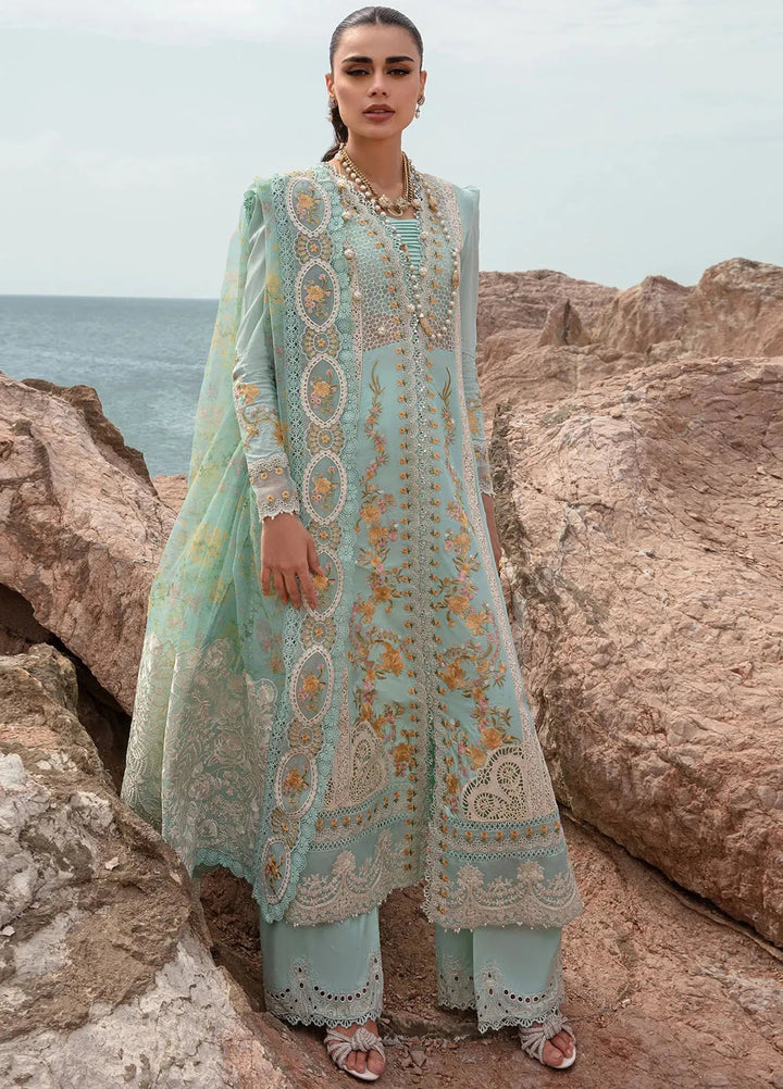 Saira Shakira Embroidered Lawn Suits Unstitched 3 Piece SSR24C Doves Song-Opel - Summer Collection