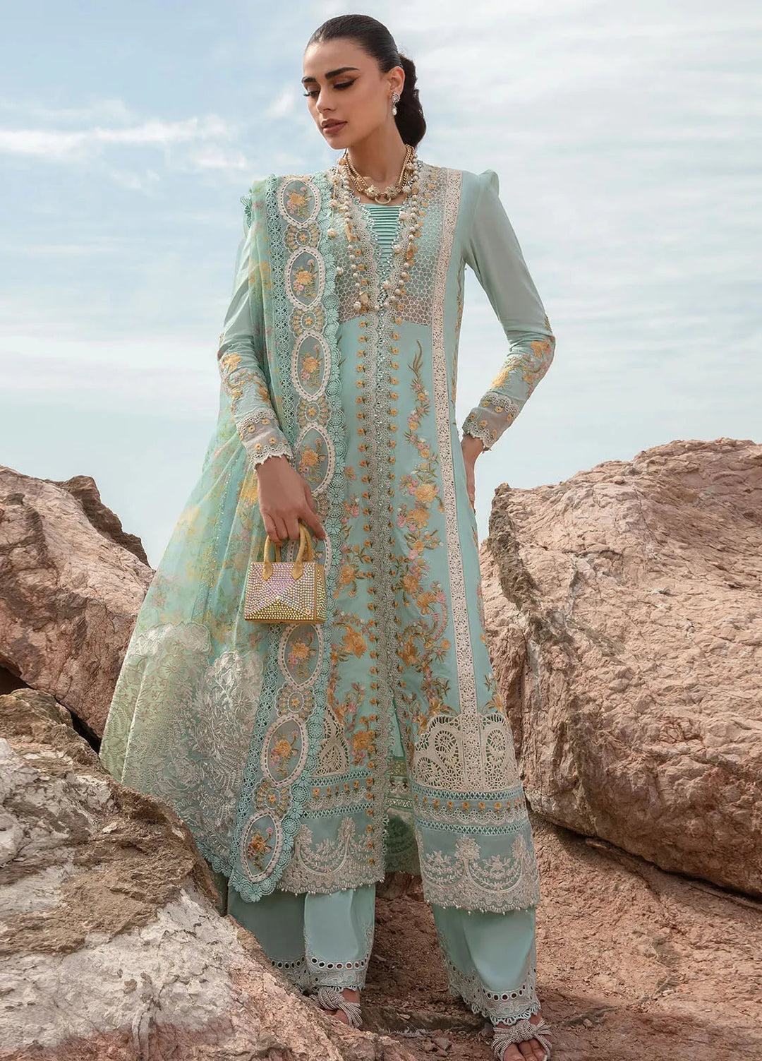 Saira Shakira Embroidered Lawn Suits Unstitched 3 Piece SSR24C Doves Song-Opel - Summer Collection
