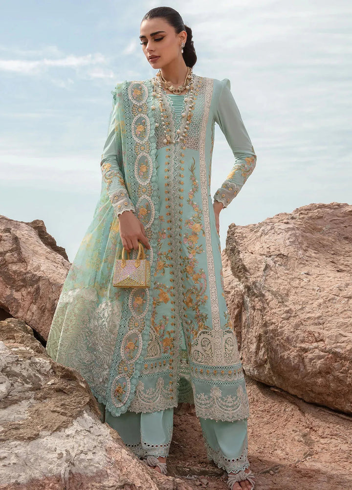 Saira Shakira Embroidered Lawn Suits Unstitched 3 Piece SSR24C Doves Song-Opel - Summer Collection