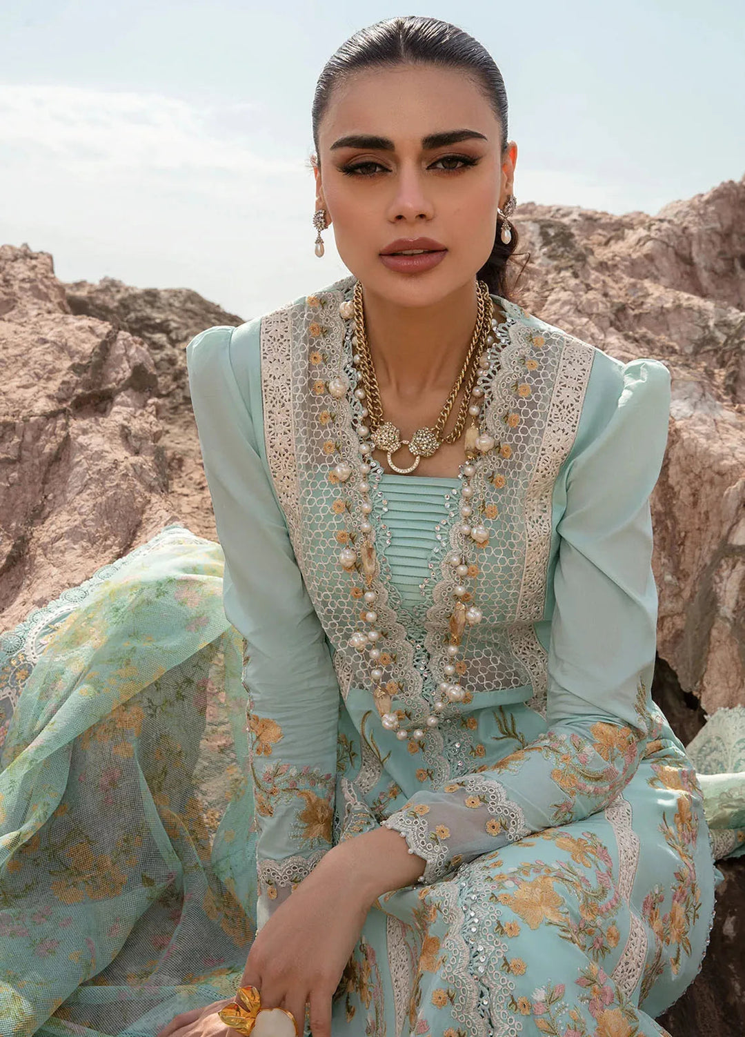 Saira Shakira Embroidered Lawn Suits Unstitched 3 Piece SSR24C Doves Song-Opel - Summer Collection