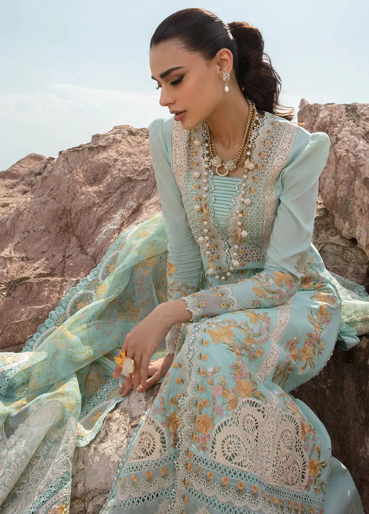 Saira Shakira Embroidered Lawn Suits Unstitched 3 Piece SSR24C Doves Song-Opel - Summer Collection