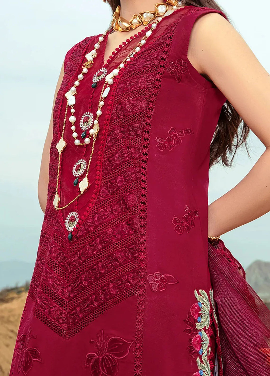 Saira Shakira Embroidered Lawn Suits Unstitched 3 Piece SSR24C Lillie de Jong-Cherry - Summer Collection