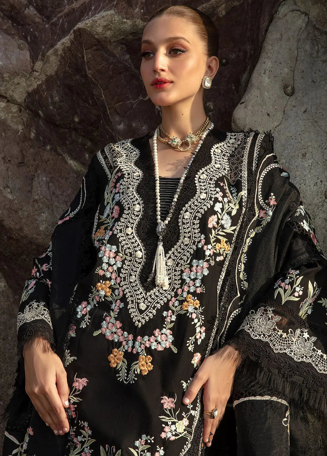 Saira Shakira Embroidered Lawn Suits Unstitched 3 Piece SSR24C Lolita-Onyx - Summer Collection