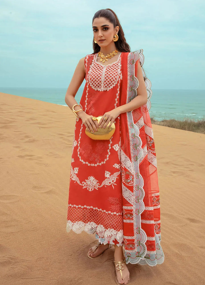 Saira Shakira Embroidered Lawn Suits Unstitched 3 Piece SSR24C Stars of Fire-Fiesta Coral - Summer Collection