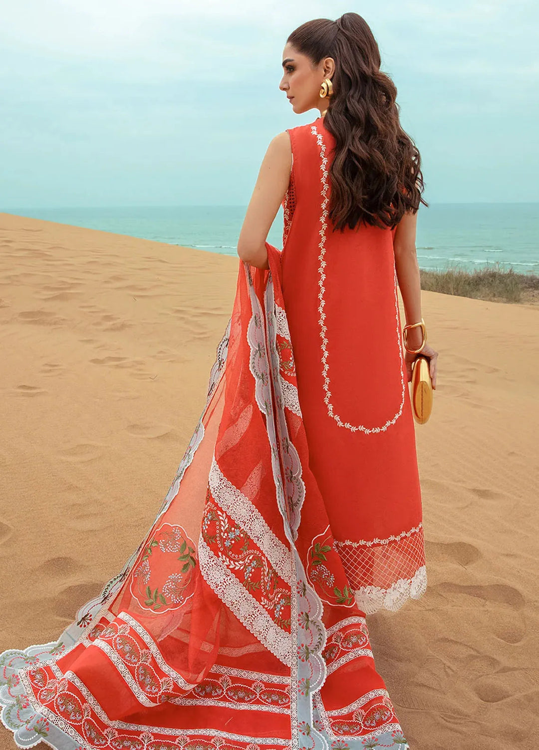 Saira Shakira Embroidered Lawn Suits Unstitched 3 Piece SSR24C Stars of Fire-Fiesta Coral - Summer Collection