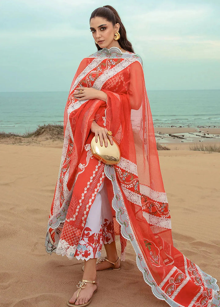 Saira Shakira Embroidered Lawn Suits Unstitched 3 Piece SSR24C Stars of Fire-Fiesta Coral - Summer Collection