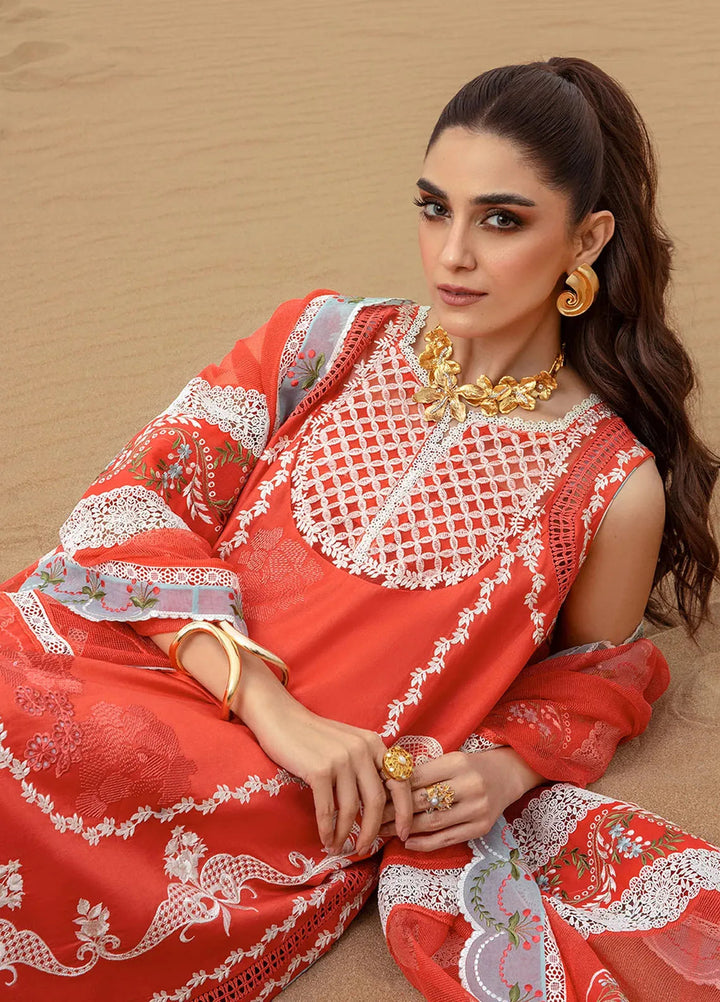 Saira Shakira Embroidered Lawn Suits Unstitched 3 Piece SSR24C Stars of Fire-Fiesta Coral - Summer Collection