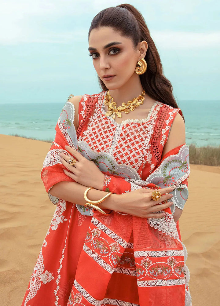 Saira Shakira Embroidered Lawn Suits Unstitched 3 Piece SSR24C Stars of Fire-Fiesta Coral - Summer Collection