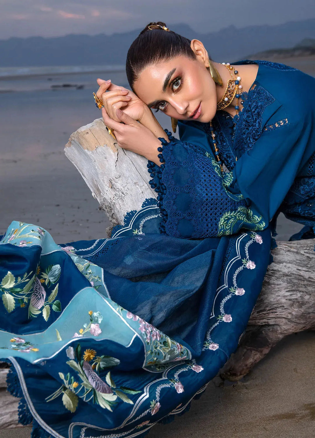 Saira Shakira Embroidered Lawn Suits Unstitched 3 Piece SSR24C Ulysses-Midnight - Summer Collection